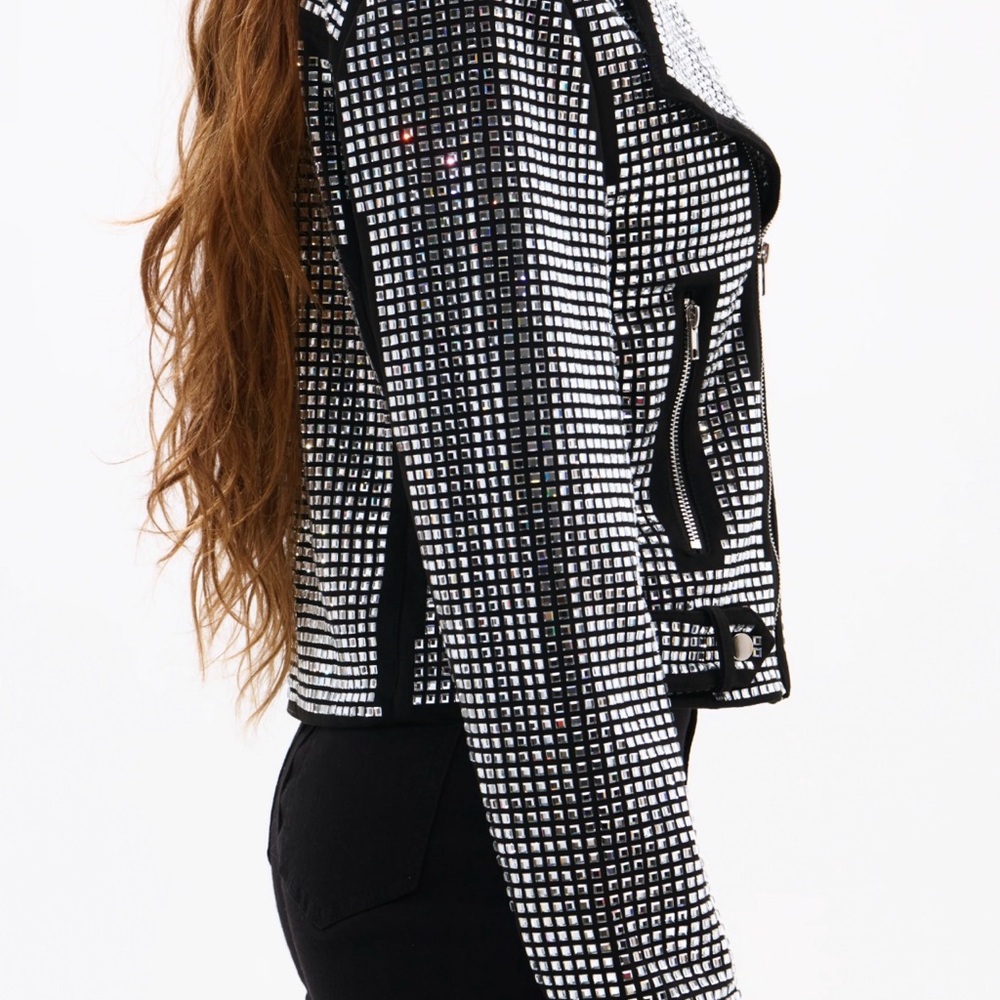 Azalea Wang Juniper Black Crystallized Moto Jacket - Picture 8 of 10